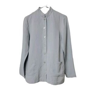Saks Fifth Folio Women's Shirt Jacket Light Blue Linen Silk Blend Pockets‎ Sz S